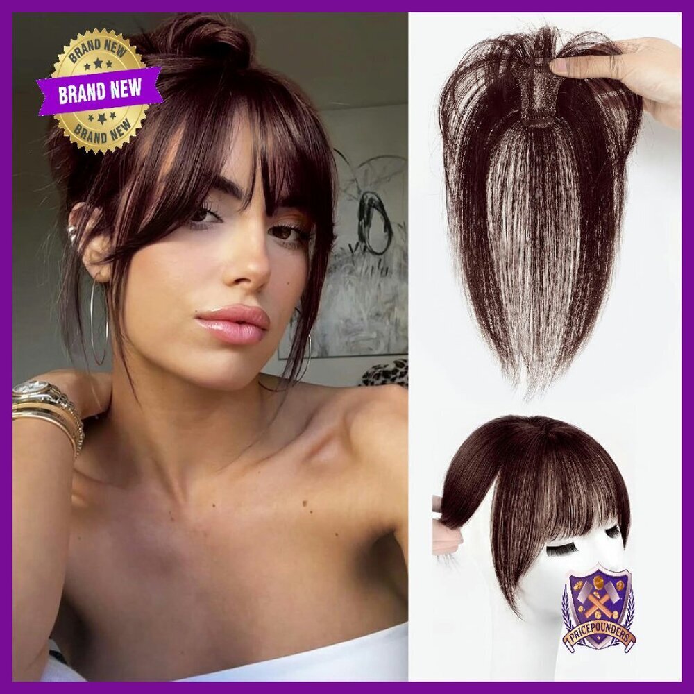 100% Human Hair Clip-On Bangs Topper, Wispy Fringe, 360° Coverage, Daily Wear